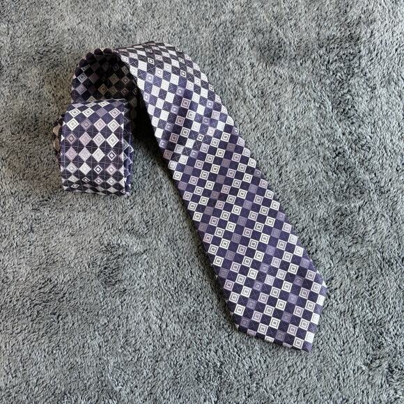Stafford Essentials Tie Black with Purple Geo Print - Picture 1 of 5